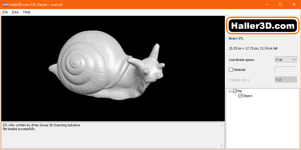 snapshot of Haller3D.com STL Viewer, a customized version of Papa’s Best STL Viewer