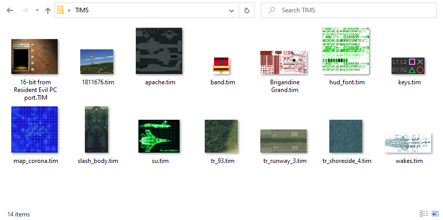 Papa’s Best TIM Thumbnails displaying a folder with random TIMs from Ace Combat